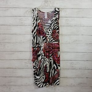 5th‎ Culture Mixed Print Faux Wrap Dress Zebra & Paisley Black White Pink Small